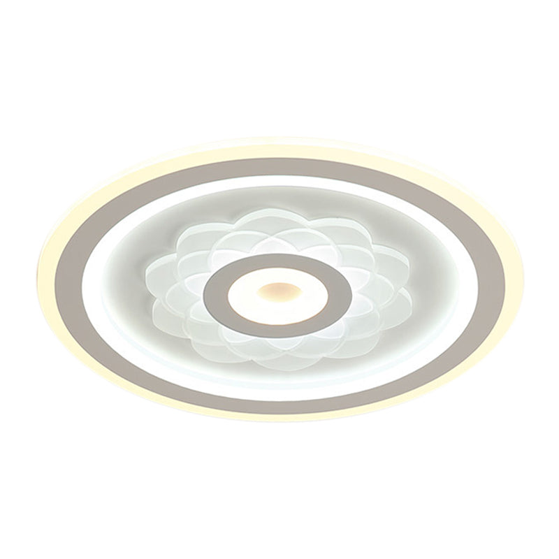 Contemporary Circular LED Ceiling Light Fixture with White Acrylic Flushmount and Elegant Flower Pattern