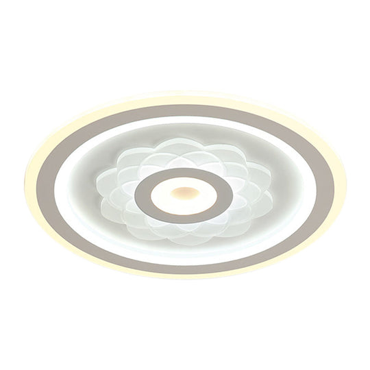 Contemporary Circular LED Ceiling Light Fixture with White Acrylic Flushmount and Elegant Flower Pattern