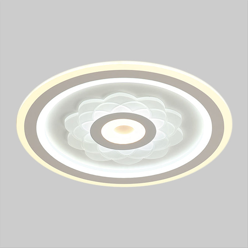 Contemporary Circular LED Ceiling Light Fixture with White Acrylic Flushmount and Elegant Flower Pattern