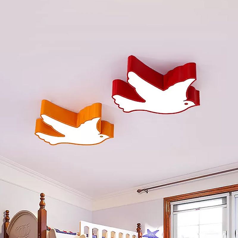 Kid's Flying Pigeon LED Flush Mount Ceiling Fixture - White/Red/Yellow