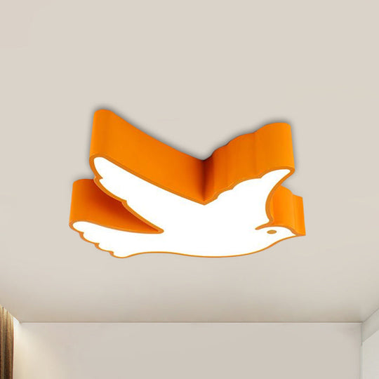 Kid's Flying Pigeon LED Flush Mount Ceiling Fixture - White/Red/Yellow