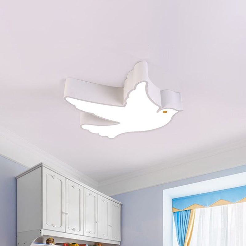 Kid's Flying Pigeon LED Flush Mount Ceiling Fixture - White/Red/Yellow