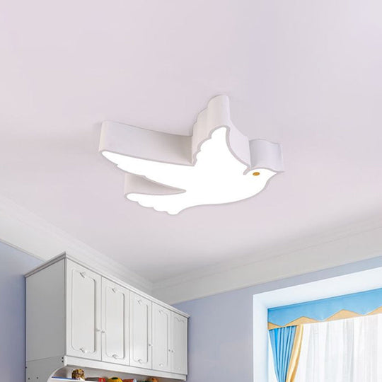 Kids Flying Pigeon Led Flush Mount Ceiling Fixture - White/Red/Yellow