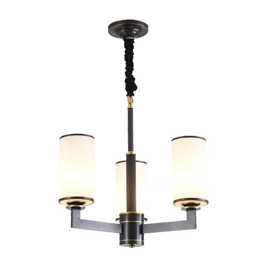 Modern 3-Light Black Armed Chandelier With Frosted White Glass Shades For Dining Room Ceiling