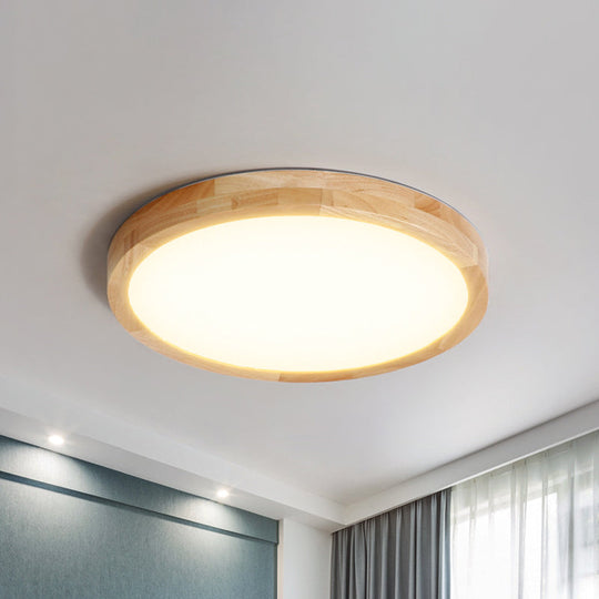 Modern LED Parlor Ceiling Lamp with Wood Circle Shade - Available in 3 Sizes