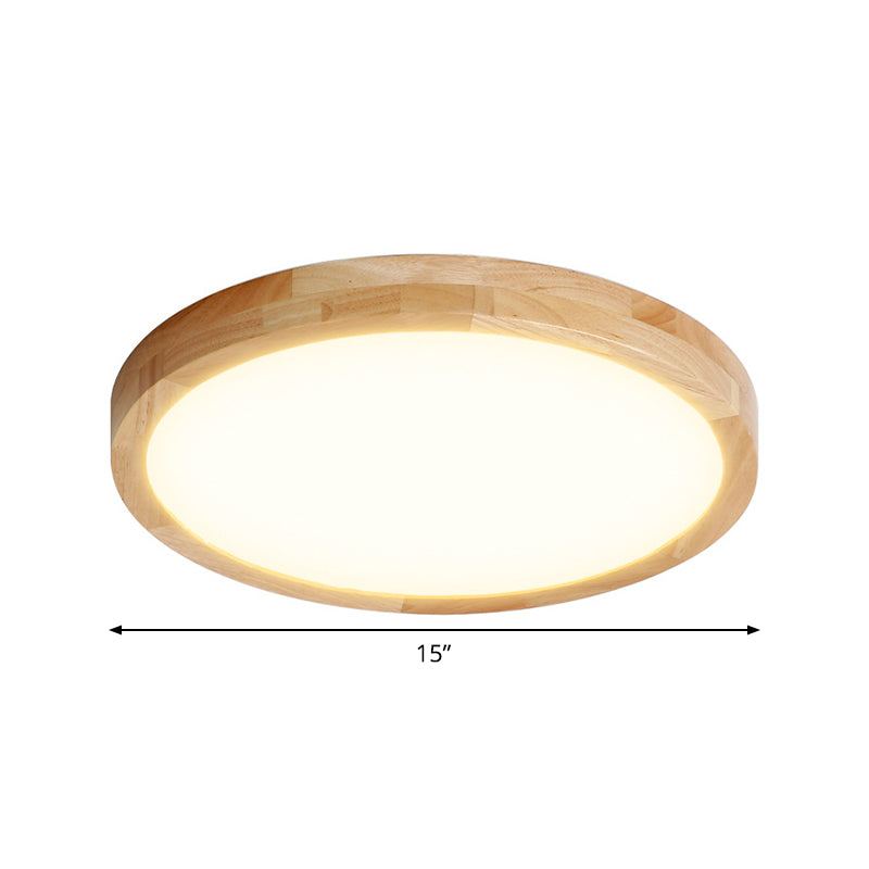 Modern LED Parlor Ceiling Lamp with Wood Circle Shade - Available in 3 Sizes