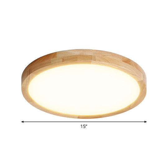 Modern Led Parlor Ceiling Lamp With Wood Circle Shade - Available In 3 Sizes