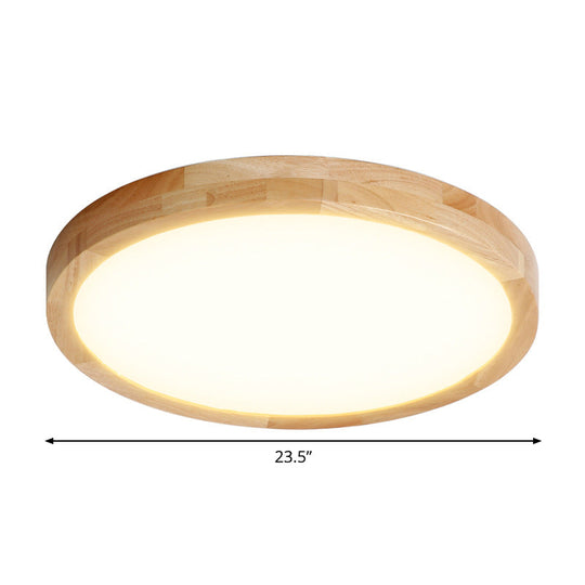 Modern Led Parlor Ceiling Lamp With Wood Circle Shade - Available In 3 Sizes