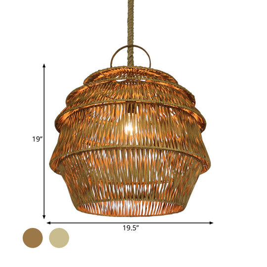 Rustic 1-Light Bamboo Pendant Ceiling Lamp - Beige/Coffee Tone For Dining Room