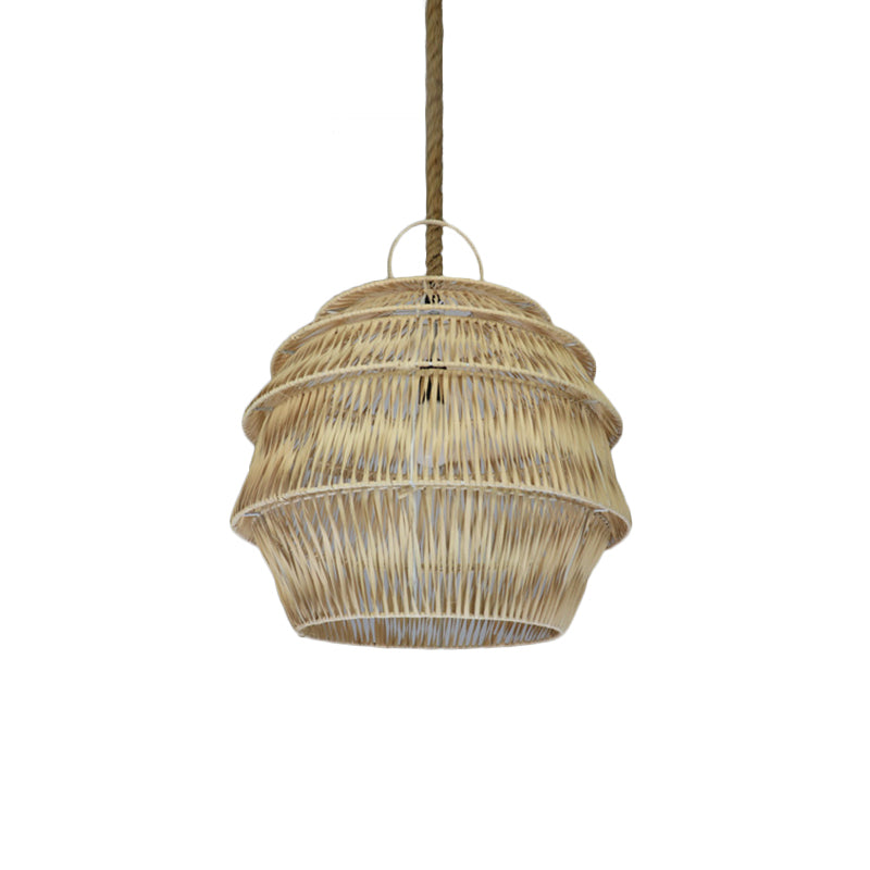 Rustic 1-Light Bamboo Pendant Ceiling Lamp - Beige/Coffee Tone For Dining Room