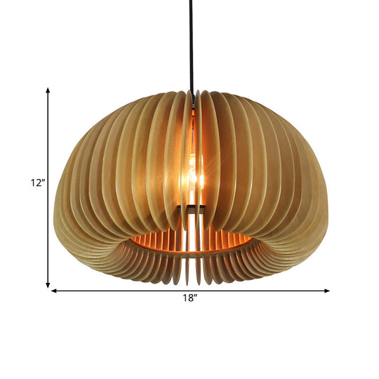 Wooden Single-Light Donut Pendant: Farmhouse-Style Beige Suspension Lighting