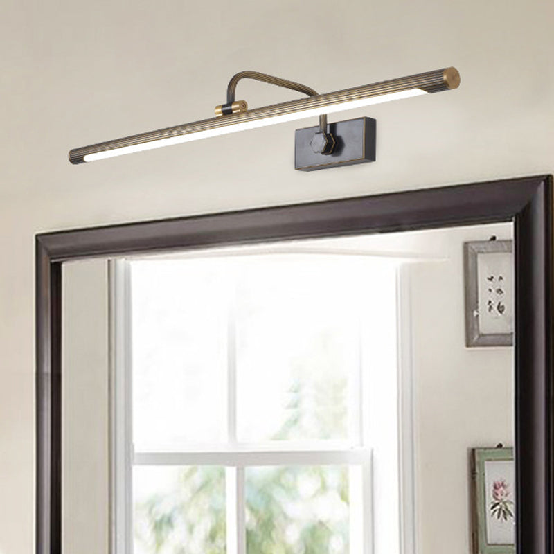 Sleek Tube Led Vanity Wall Light: Metallic Black & Gold Mounted Lamp With Swing Arm Black-Gold