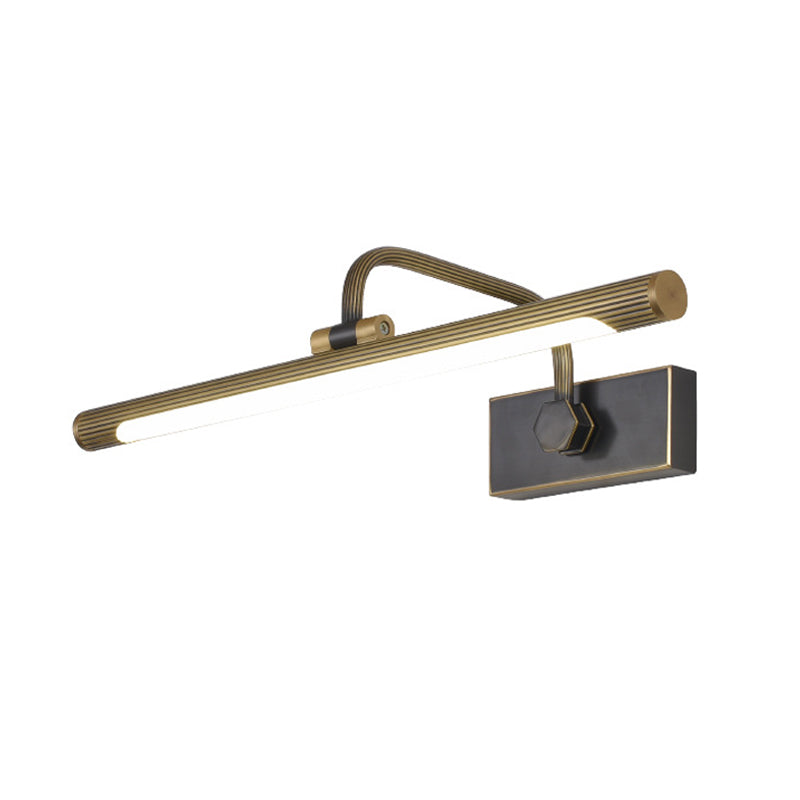 Sleek Tube Led Vanity Wall Light: Metallic Black & Gold Mounted Lamp With Swing Arm