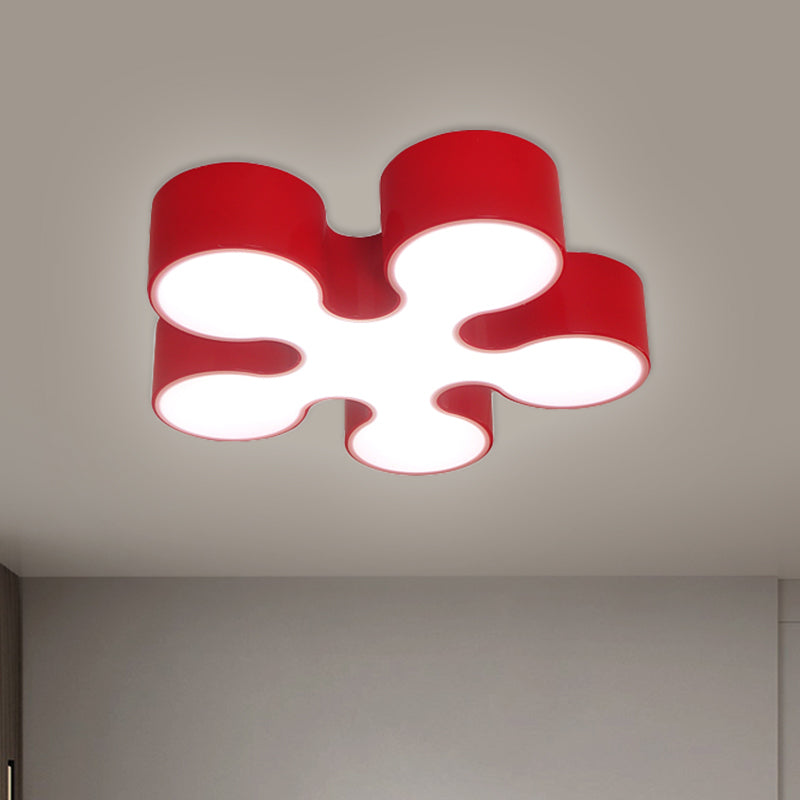 Childrens Led Blossom Ceiling Light In Blue/Red/Yellow - Acrylic Flush Mount Red