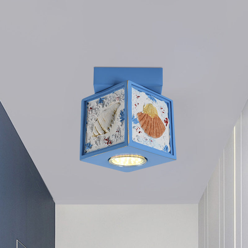 Blue/Light Blue Shell Design Kids Ceiling Light - Cubic Corridor Resin Flush Mount Fixture - 1-Light