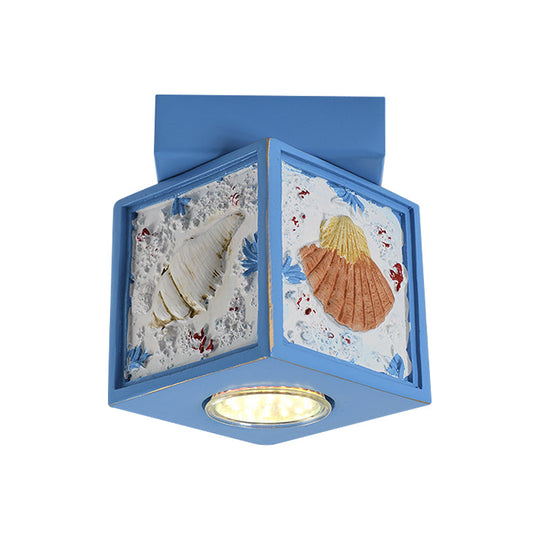 Blue/Light Blue Shell Design Kids Ceiling Light - Cubic Corridor Resin Flush Mount Fixture - 1-Light