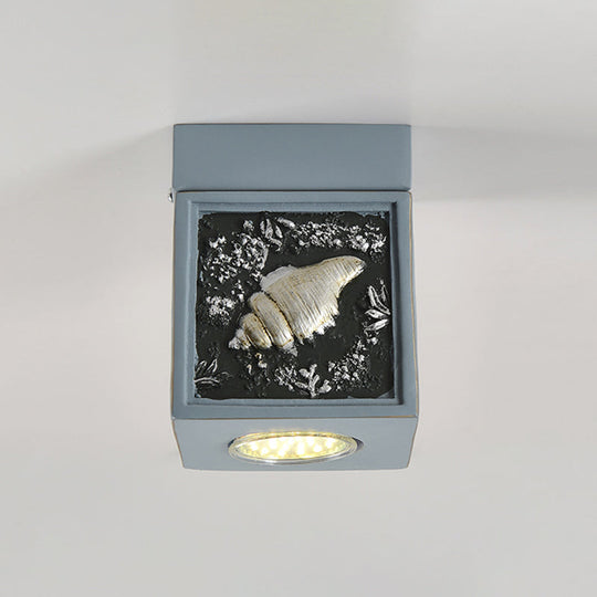 Blue/Light Blue Shell Design Kids Ceiling Light - Cubic Corridor Resin Flush Mount Fixture - 1-Light