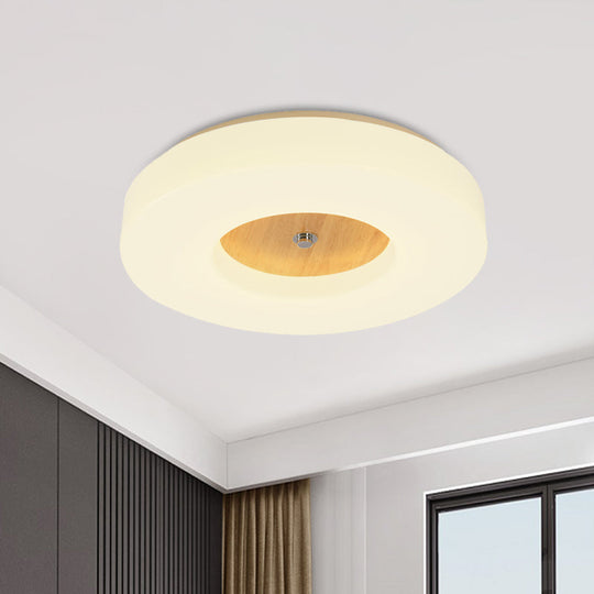 W LED Bedroom Ceiling Lamp with Hollow Drum Acrylic Shade - Modern White Flush Mount in Warm/White/Natural Light Variations