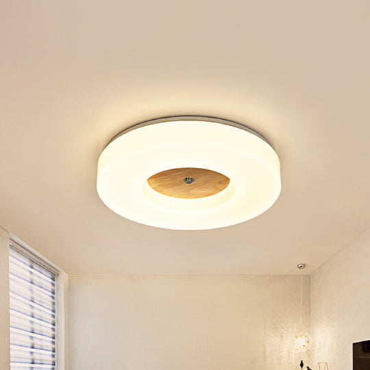 W LED Bedroom Ceiling Lamp with Hollow Drum Acrylic Shade - Modern White Flush Mount in Warm/White/Natural Light Variations