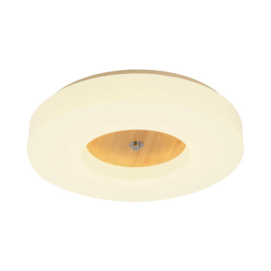 W Led Bedroom Ceiling Lamp With Hollow Drum Acrylic Shade - Modern White Flush Mount In