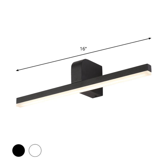 Modern Led Bathroom Vanity Light - Stylish Black/White Wall Lighting With Slender Metal Shade