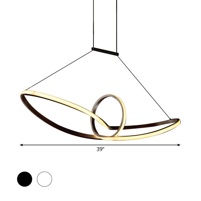 Sleek Metal Island Pendant With Led Suspension Lighting In Black/White For Warm/White Light