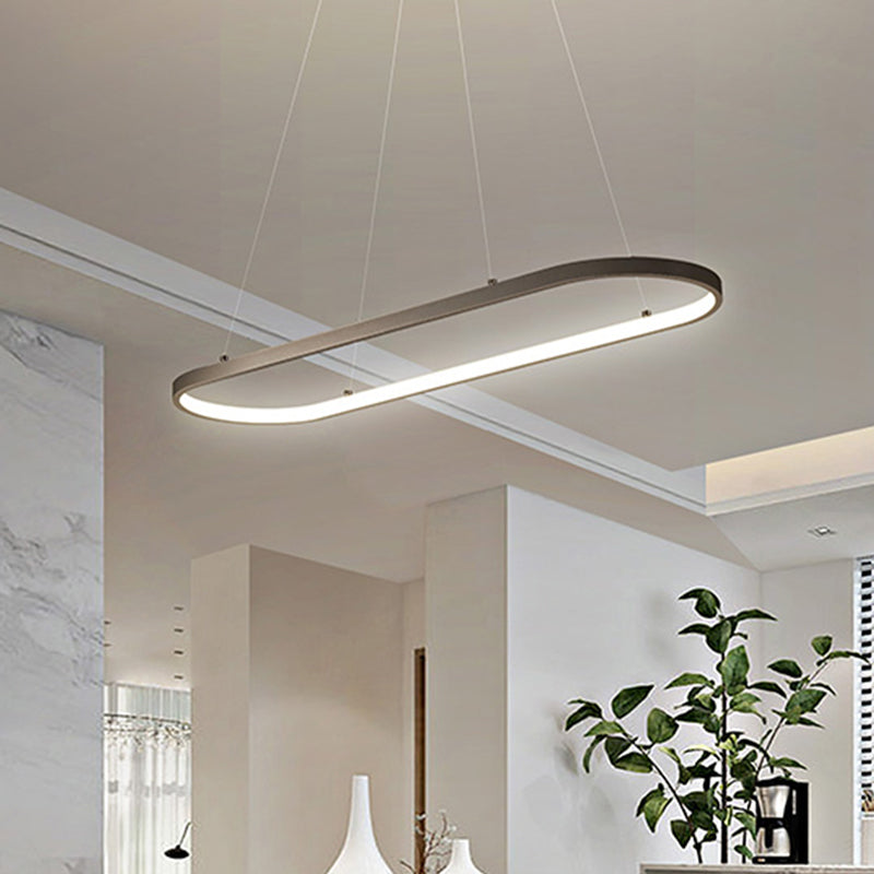 Modern Led Restaurant Ceiling Fixture With Ellipse Metal Shade In Black/White Warm/White Light