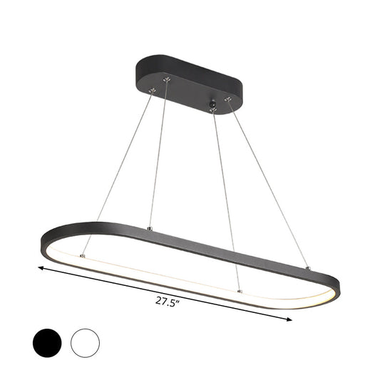 Modern Led Restaurant Ceiling Fixture With Ellipse Metal Shade In Black/White Warm/White Light