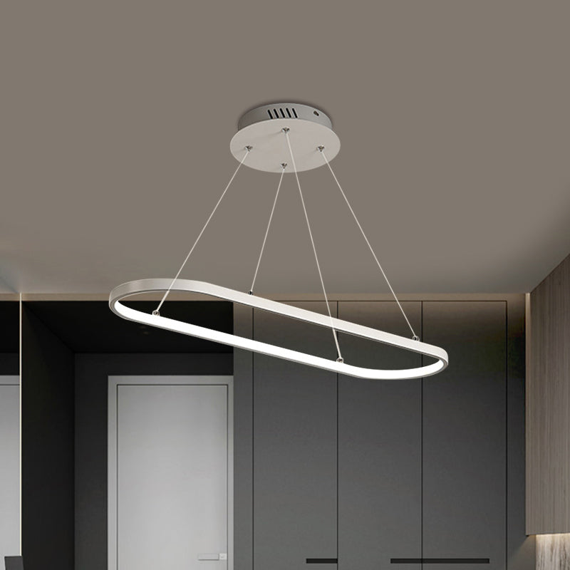 Modern Led Restaurant Ceiling Fixture With Ellipse Metal Shade In Black/White Warm/White Light