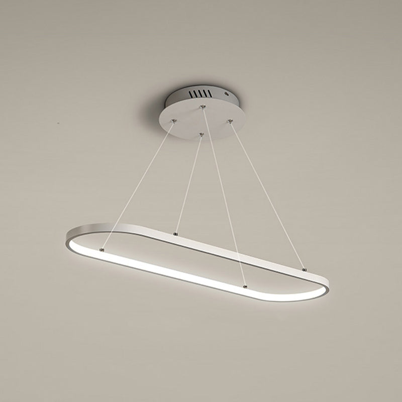 Modern Led Restaurant Ceiling Fixture With Ellipse Metal Shade In Black/White Warm/White Light