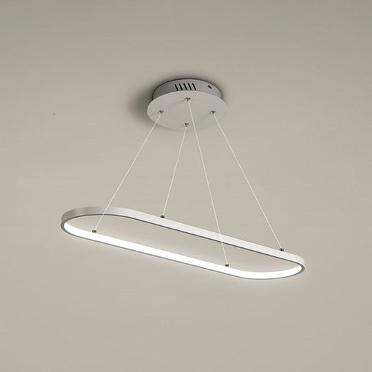 Modern Led Restaurant Ceiling Fixture With Ellipse Metal Shade In Black/White Warm/White Light