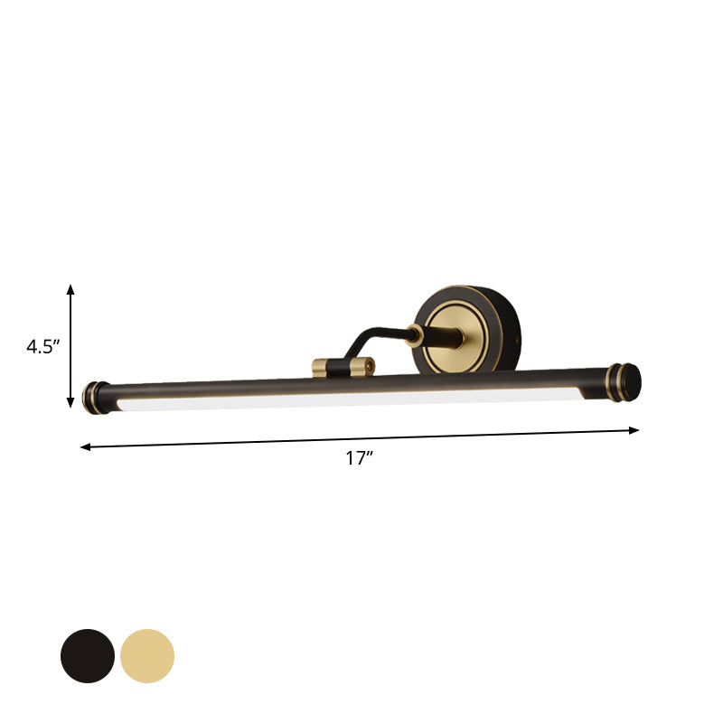 Contemporary Led Tubular Wall Sconce With Adjustable Arm - Black/Brass Metal Vanity Light Fixture