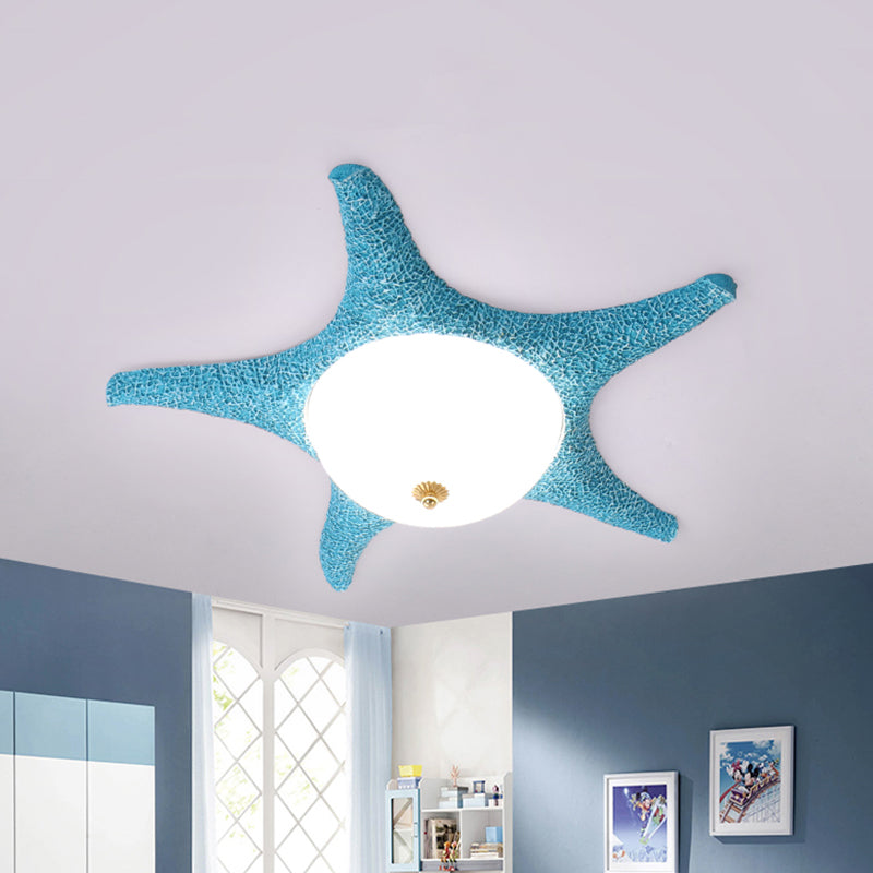 Starry Night in Your Room - Resin Starfish LED Flush Mount Light Fixture for Kids in Playful Pink, Yellow, and Blue with Warm/White Light