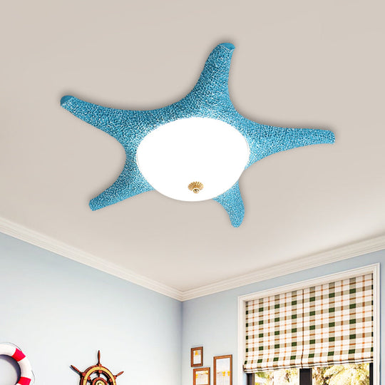 Starry Night In Your Room - Resin Starfish Led Flush Mount Light Fixture For Kids Playful Pink