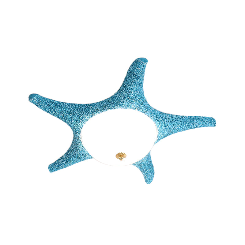 Starry Night In Your Room - Resin Starfish Led Flush Mount Light Fixture For Kids Playful Pink