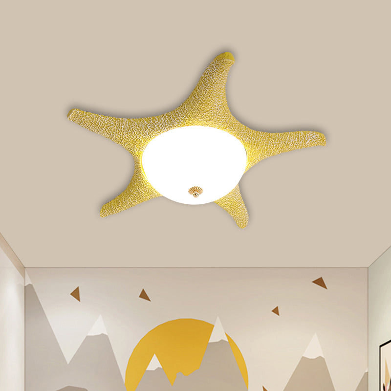 Starry Night in Your Room - Resin Starfish LED Flush Mount Light Fixture for Kids in Playful Pink, Yellow, and Blue with Warm/White Light