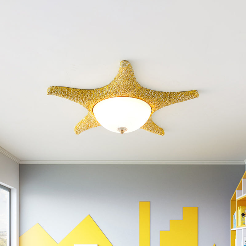 Starry Night in Your Room - Resin Starfish LED Flush Mount Light Fixture for Kids in Playful Pink, Yellow, and Blue with Warm/White Light