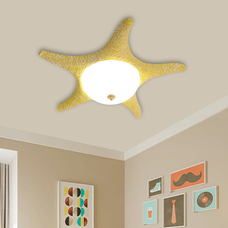 Starry Night in Your Room - Resin Starfish LED Flush Mount Light Fixture for Kids in Playful Pink, Yellow, and Blue with Warm/White Light