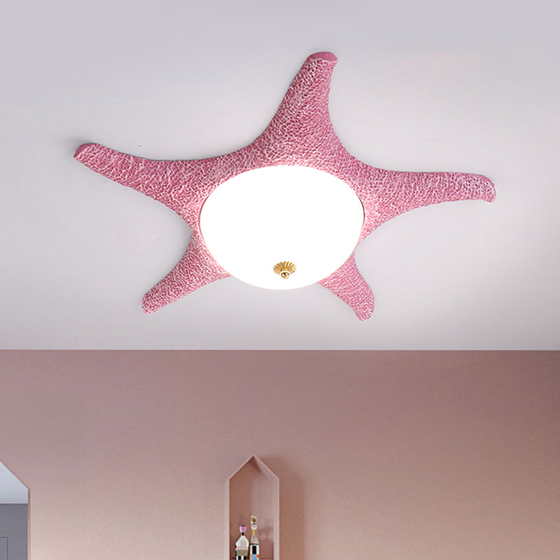 Starry Night in Your Room - Resin Starfish LED Flush Mount Light Fixture for Kids in Playful Pink, Yellow, and Blue with Warm/White Light