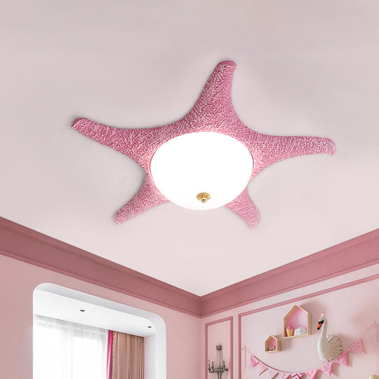 Starry Night in Your Room - Resin Starfish LED Flush Mount Light Fixture for Kids in Playful Pink, Yellow, and Blue with Warm/White Light