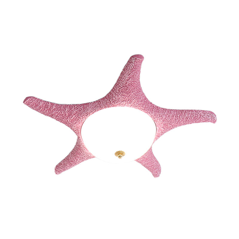 Starry Night in Your Room - Resin Starfish LED Flush Mount Light Fixture for Kids in Playful Pink, Yellow, and Blue with Warm/White Light