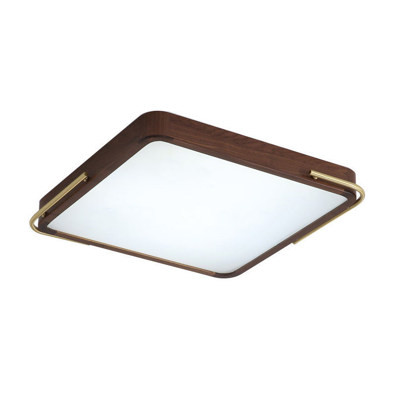 Modern Led Ceiling Light With Wood Shade - Brown Square/Rectangle Flush Mount 13/19/27