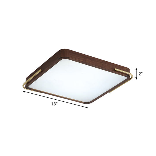 Modern Led Ceiling Light With Wood Shade - Brown Square/Rectangle Flush Mount 13/19/27