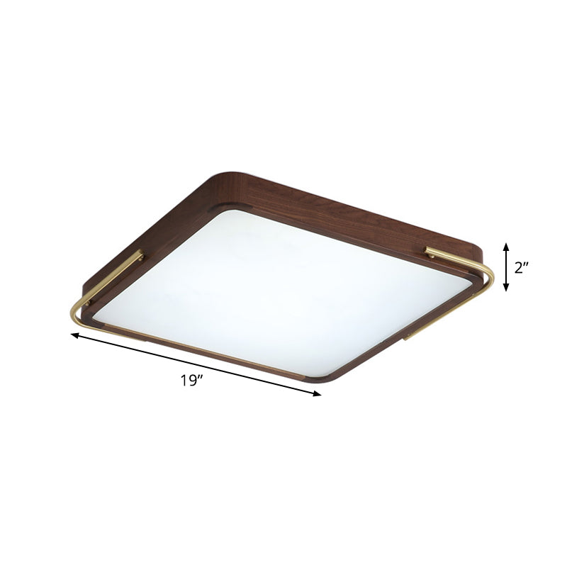 Modern Led Ceiling Light With Wood Shade - Brown Square/Rectangle Flush Mount 13/19/27