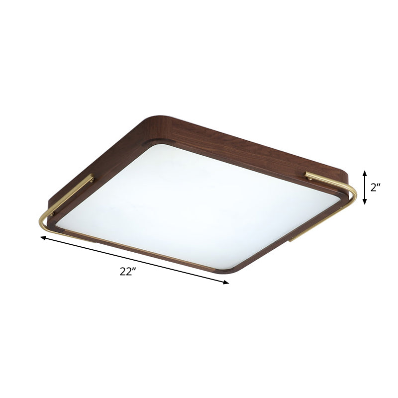 Modern Led Ceiling Light With Wood Shade - Brown Square/Rectangle Flush Mount 13/19/27