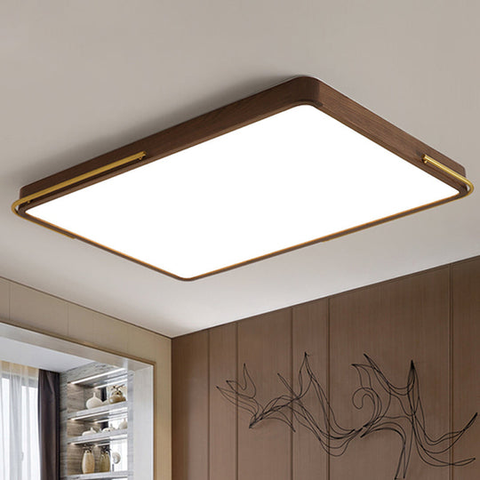 Modern Led Ceiling Light With Wood Shade - Brown Square/Rectangle Flush Mount 13/19/27 / 27