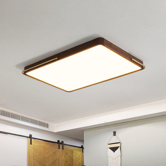 Modern Led Ceiling Light With Wood Shade - Brown Square/Rectangle Flush Mount 13/19/27