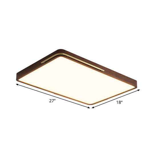 Modern Led Ceiling Light With Wood Shade - Brown Square/Rectangle Flush Mount 13/19/27