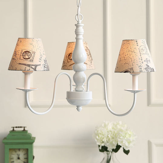 Antique Style 3-Head Beige Fabric Tower Pendant Light - Ideal For Restaurants