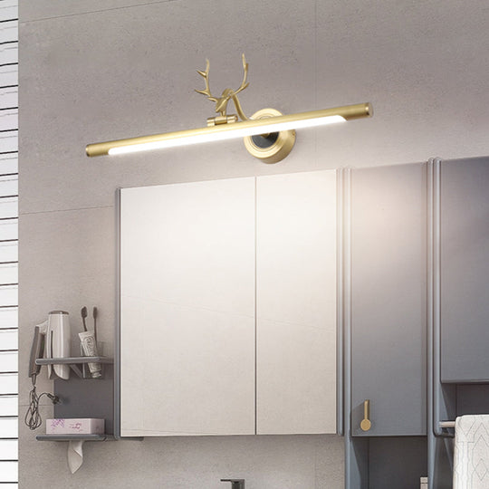 Gold Metal Led Bathroom Vanity Light With Antler Deco